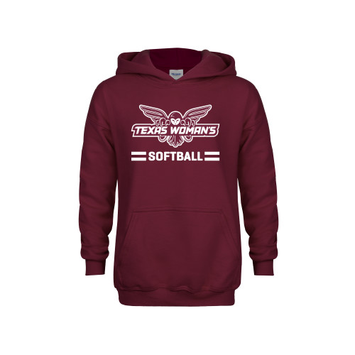  Youth Maroon Fleece Hoodie - Softball Owl Graphic