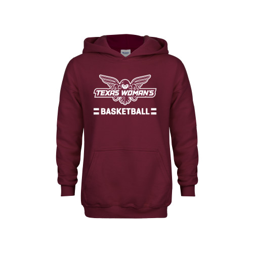  Youth Maroon Fleece Hoodie - Basketball Owl Graphic