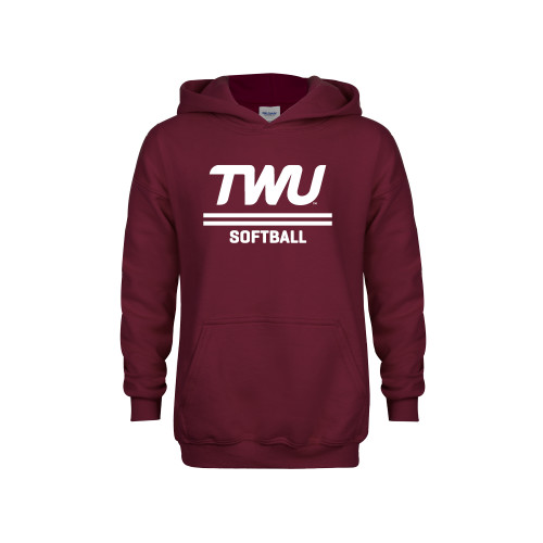  Youth Maroon Fleece Hoodie - Softball TWU Typeface