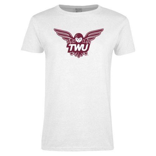  Womens White Short Sleeve Tee - Owl TWU