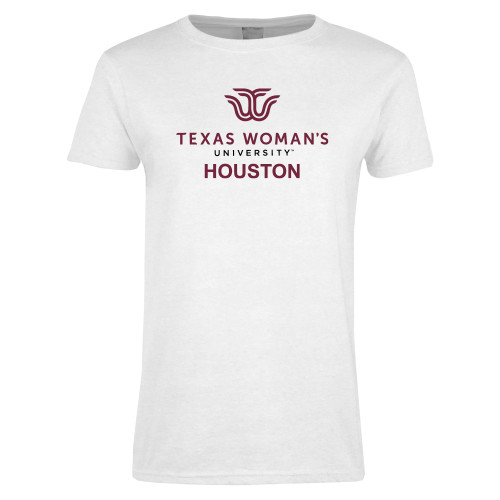  Womens White Short Sleeve Tee - Houston with Institutional Mark