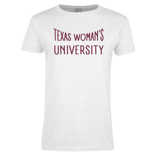  Womens White Short Sleeve Tee - Texas Womans University