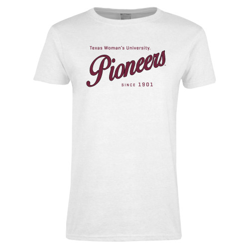  Womens White Short Sleeve Tee - Pioneers Established Date