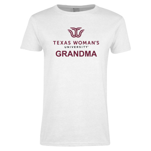  Womens White Short Sleeve Tee - Grandma Institutional Logo