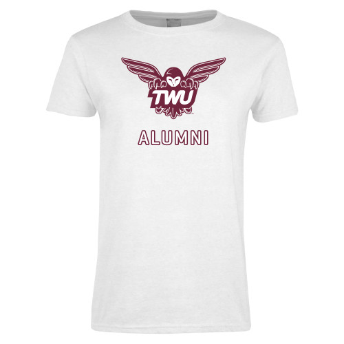  Womens White Short Sleeve Tee - Alumni Owl TWU