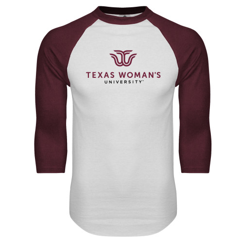 White/Maroon Raglan Baseball T Shirt - Institutional Logo
