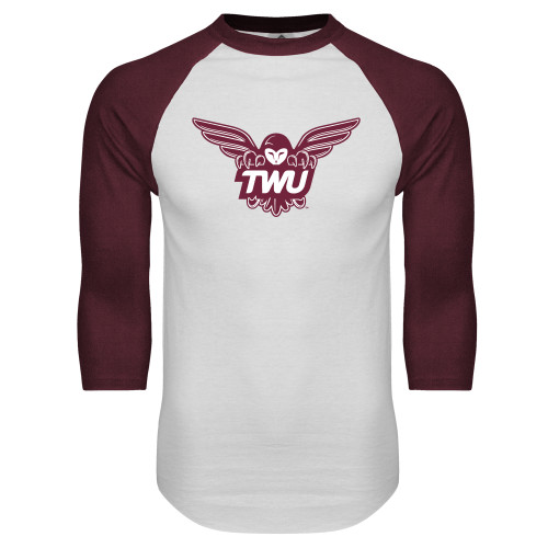 White/Maroon Raglan Baseball T Shirt - Owl TWU
