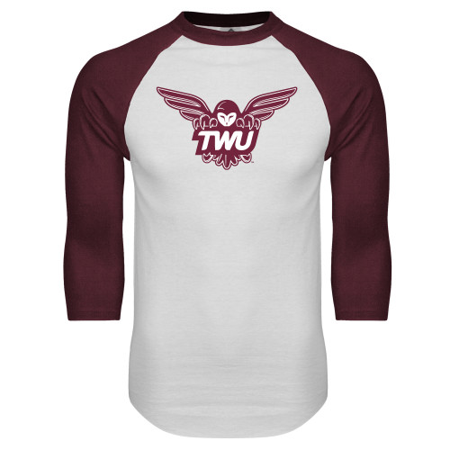  White/Maroon Raglan Baseball T Shirt - Owl TWU