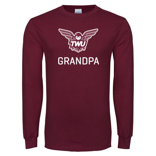  Maroon Long Sleeve T-Shirt - Grandpa Owl TWU