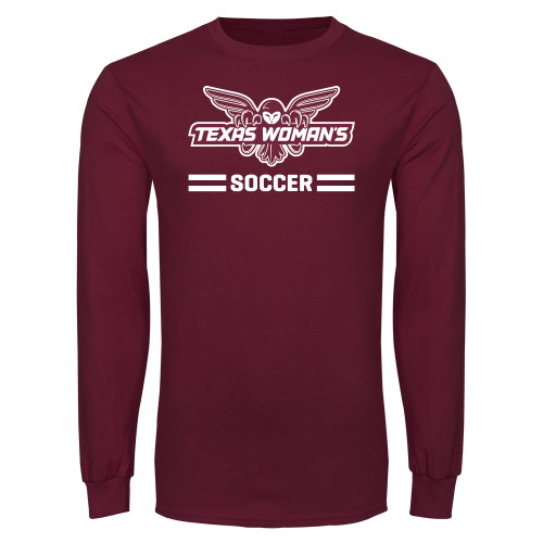  Maroon Long Sleeve T-Shirt - Soccer Owl Graphic