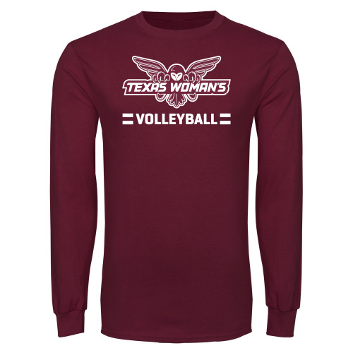  Maroon Long Sleeve T-Shirt - Volleyball Owl Graphic