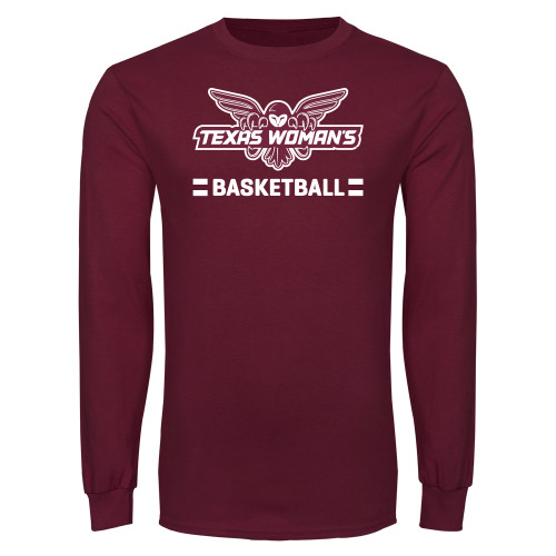  Maroon Long Sleeve T-Shirt - Basketball Owl Graphic