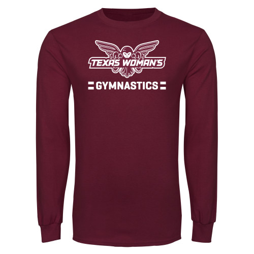  Maroon Long Sleeve T-Shirt - Gymnastics Owl Graphic