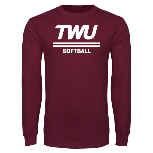  Maroon Long Sleeve T-Shirt - Softball TWU Typeface