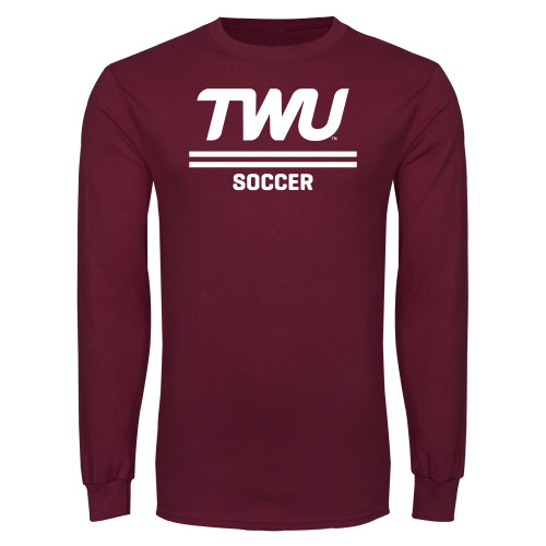  Maroon Long Sleeve T-Shirt - Soccer TWU Typeface
