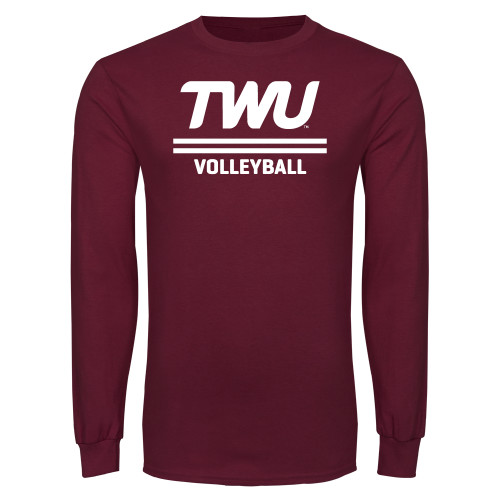  Maroon Long Sleeve T-Shirt - Volleyball TWU Typeface