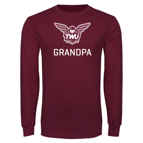  Maroon Long Sleeve T-Shirt - Grandpa Owl TWU