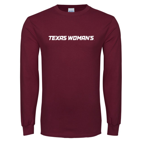  Maroon Long Sleeve T-Shirt - Texas Womans Typeface