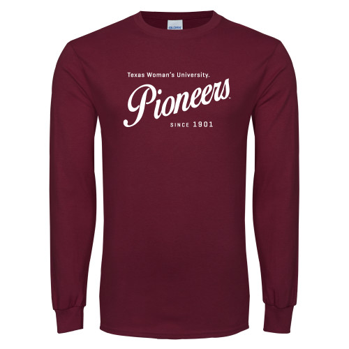  Maroon Long Sleeve T-Shirt - Pioneers Established Date