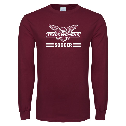  Maroon Long Sleeve T-Shirt - Soccer Owl Graphic