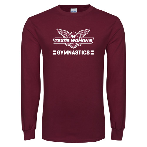  Maroon Long Sleeve T-Shirt - Gymnastics Owl Graphic