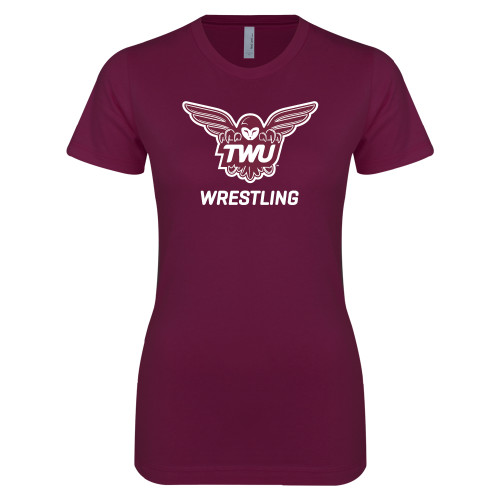  Next Level Womens Maroon Boyfriend Tee - Wrestling