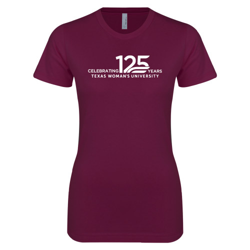  Next Level Womens Maroon Boyfriend Tee - TWU Celebrating 125 years Flat Mark