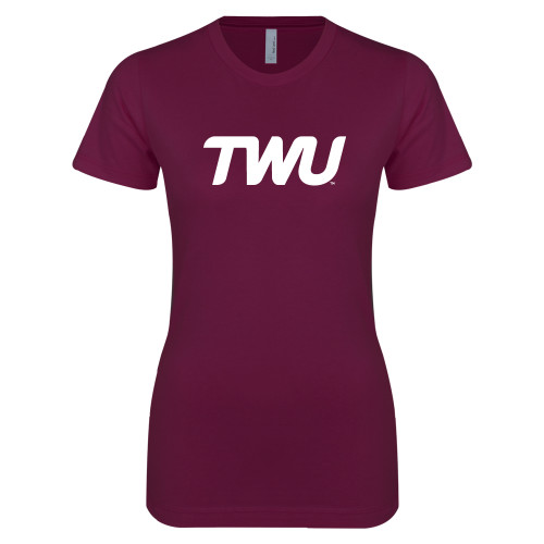  Next Level Womens Maroon Boyfriend Tee - TWU Typeface