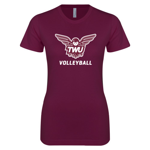  Next Level Womens Maroon Boyfriend Tee - Volleyball