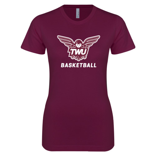  Next Level Womens Maroon Boyfriend Tee - Basketball