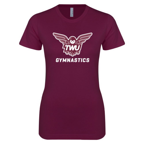  Next Level Womens Maroon Boyfriend Tee - Gymnastics