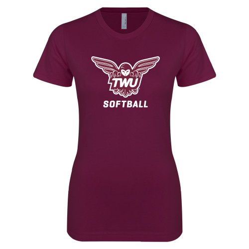  Next Level Womens Maroon Boyfriend Tee - Softball