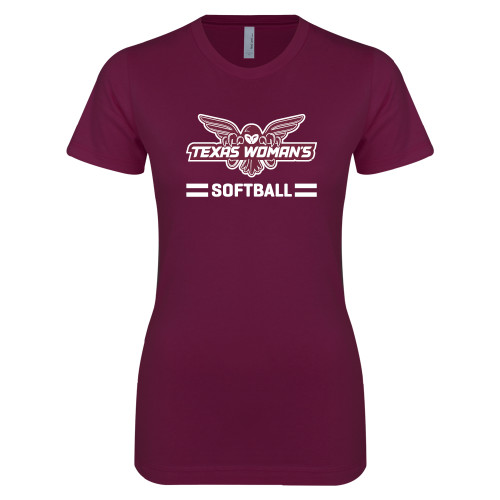  Next Level Womens Maroon Boyfriend Tee - Softball Owl Graphic