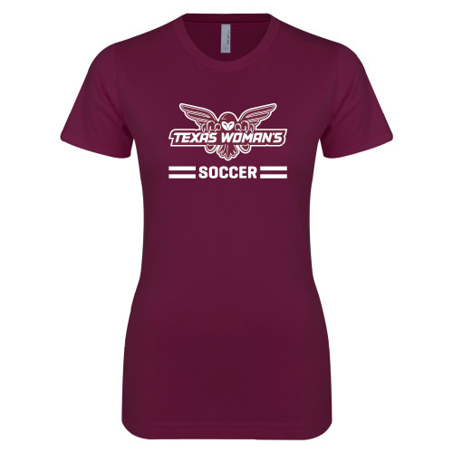  Next Level Womens Maroon Boyfriend Tee - Soccer Owl Graphic