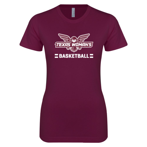  Next Level Womens Maroon Boyfriend Tee - Basketball Owl Graphic