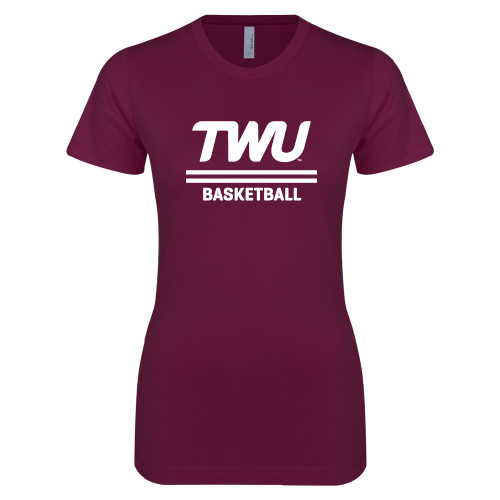  Next Level Womens Maroon Boyfriend Tee - Basketball TWU Typeface