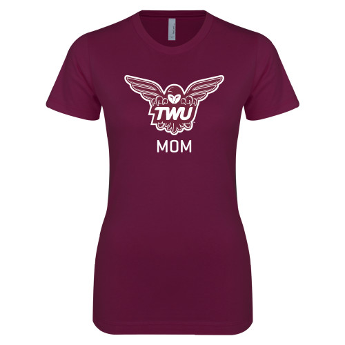  Next Level Womens Maroon Boyfriend Tee - Mom Owl TWU