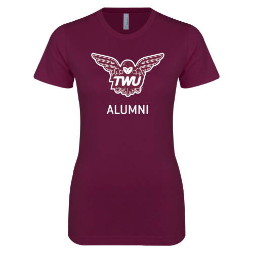  Next Level Womens Maroon Boyfriend Tee - Alumni Owl TWU