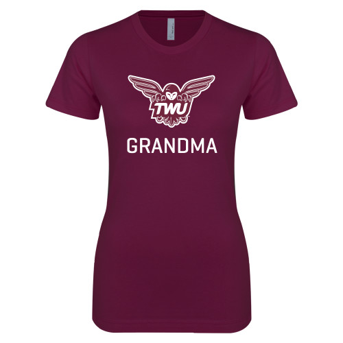  Next Level Womens Maroon Boyfriend Tee - Grandma Owl TWU