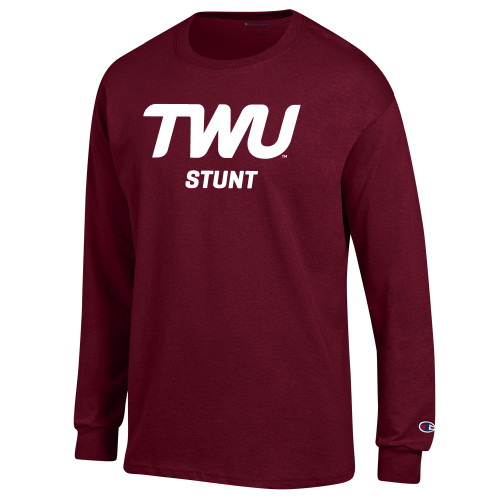  Champion Maroon Long Sleeve T Shirt - TWU Stunt