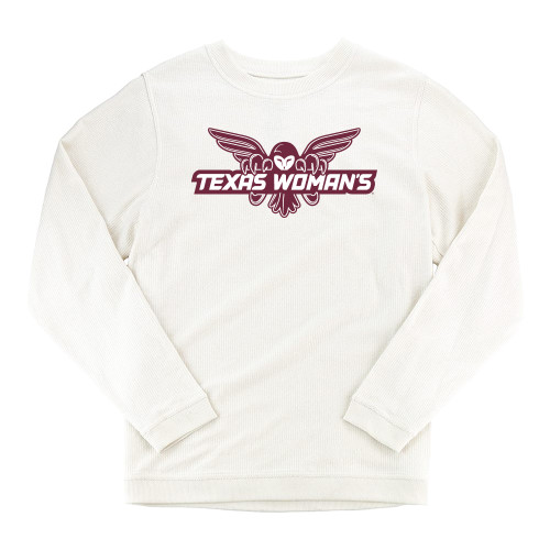  Boxercraft Womens Cream Corded Crew - TWU Mascot Logo