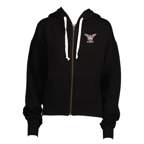  ENZA Womens Black Boxy Full Zip Hood - Owl TWU Flight