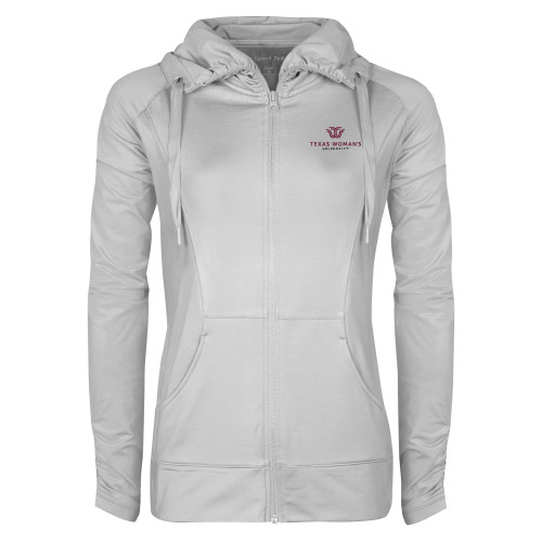  Womens White Sport Wick Stretch Full Zip Jacket - Institutional Logo