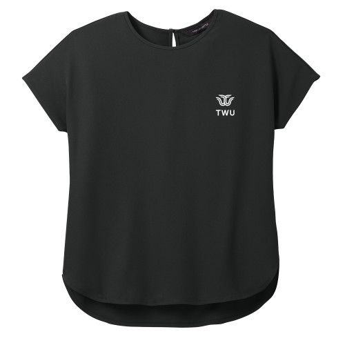  Mercer + Mettle Womens Black Stretch Crepe Crew - Institutional TWU