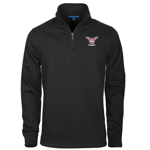  Black Slub Fleece 1/4 Zip Pullover - Owl TWU Flight