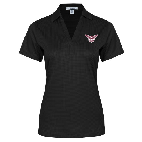  Womens Black Performance Fine Jacquard Polo - Owl TWU
