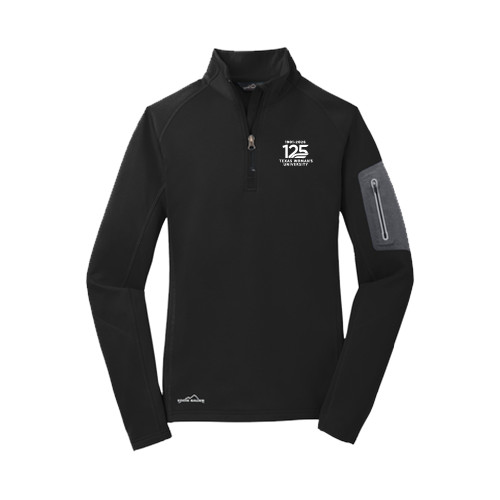  Eddie Bauer Womens Black 1/2 Zip Performance Fleece - Texas Womans University 125 years