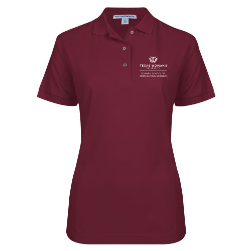  Womens Silk Touch Maroon Pique Polo - TWU Doswell School of Aeronautical Sciences