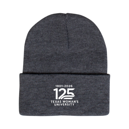  Grey Knit Beanie w/Cuff - Texas Womans University 125 years