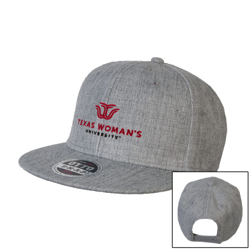  Heather Grey Wool Blend Flat Bill Snapback Hat - Institutional Logo